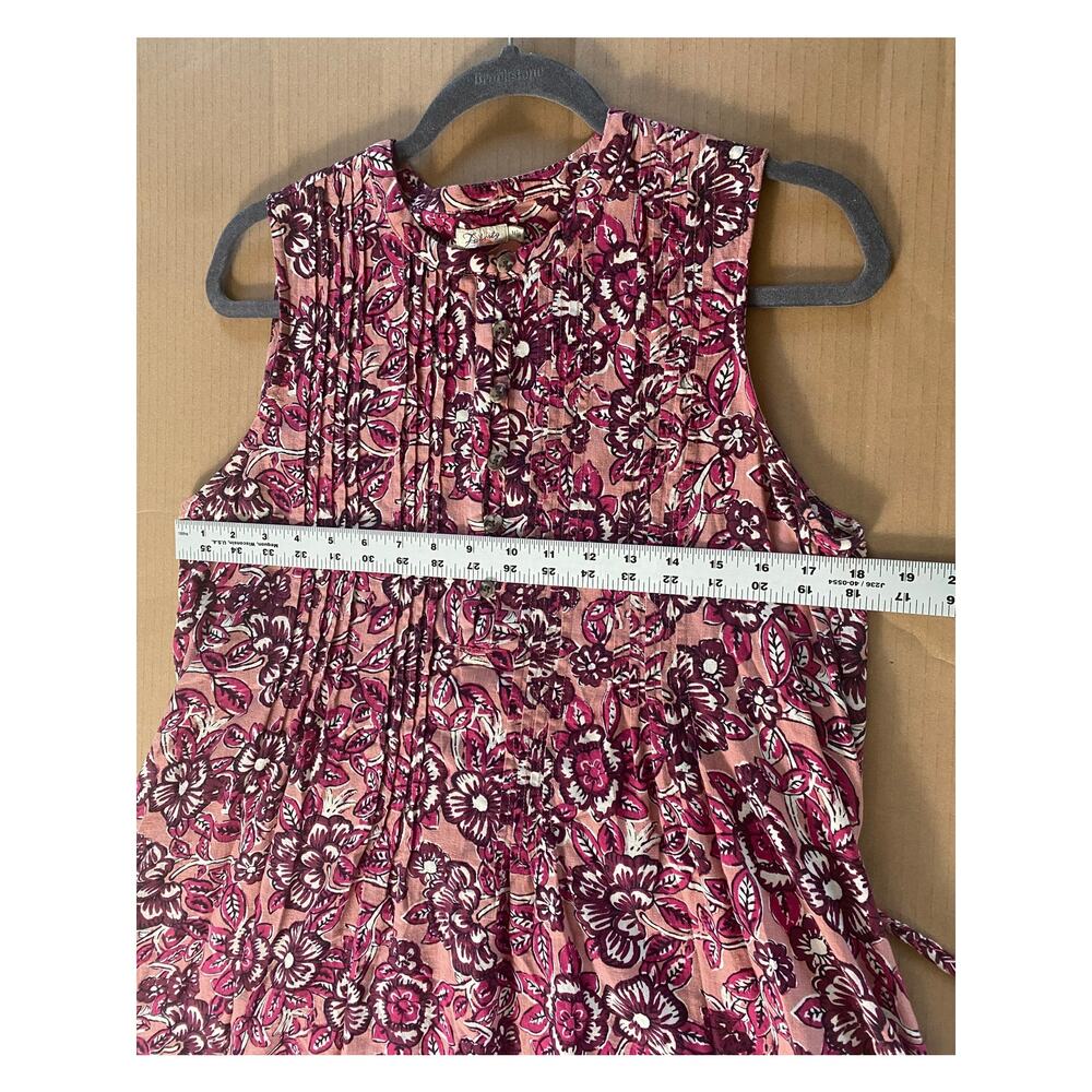 FAHERTY DRESS LINEN FLORAL MIDI PINK COTTAGECORE MILKMAID BOHO WESTERN COQUETTE - Picture 14 of 16